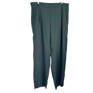 Eileen Fisher Pleated Pants Women L Green Pull On Straight Leg Relaxed Fit